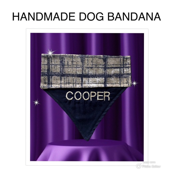 HANDMADE DOG BANDANA PERSONALIZED EMBROIDERED COOPER SLIP ON COLLAR - Picture 1 of 10